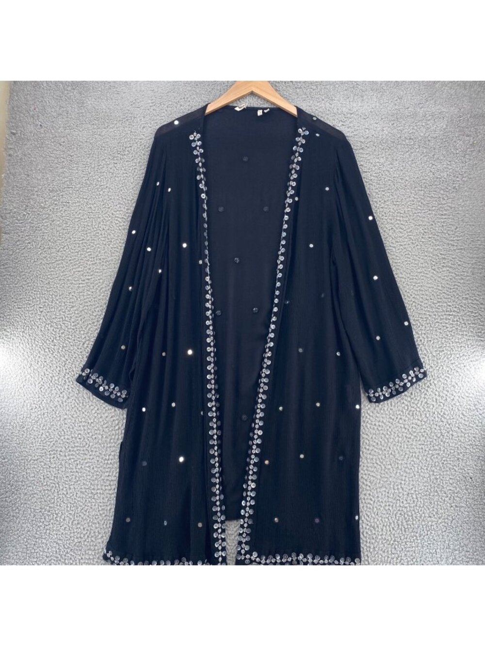 Soft Surroundings Sweater Women 2X Black Gauzy Button Beaded Long Line Cardigan*